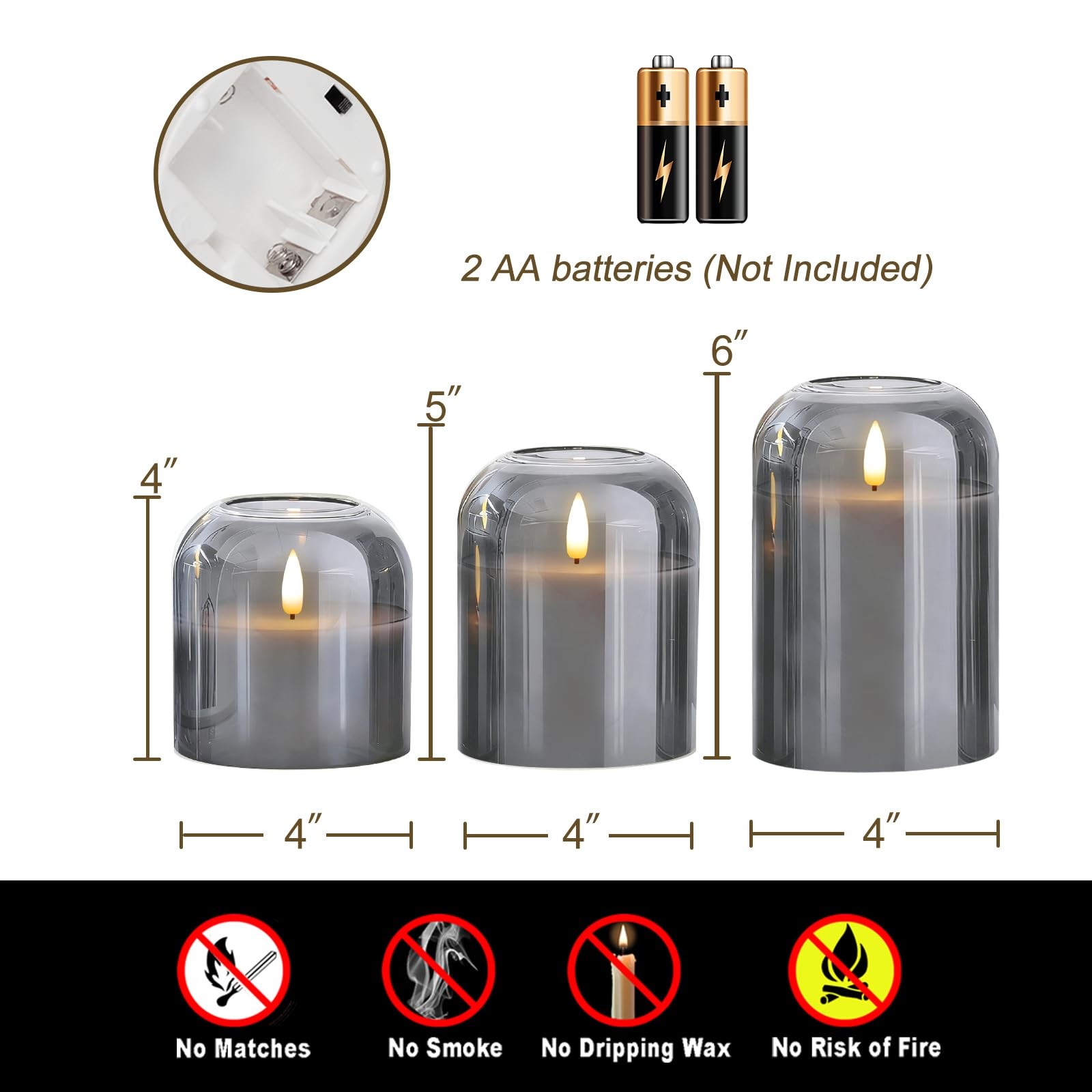 Homemory Glass Flameless Candles, Battery Operated Plliar Candles Realistic