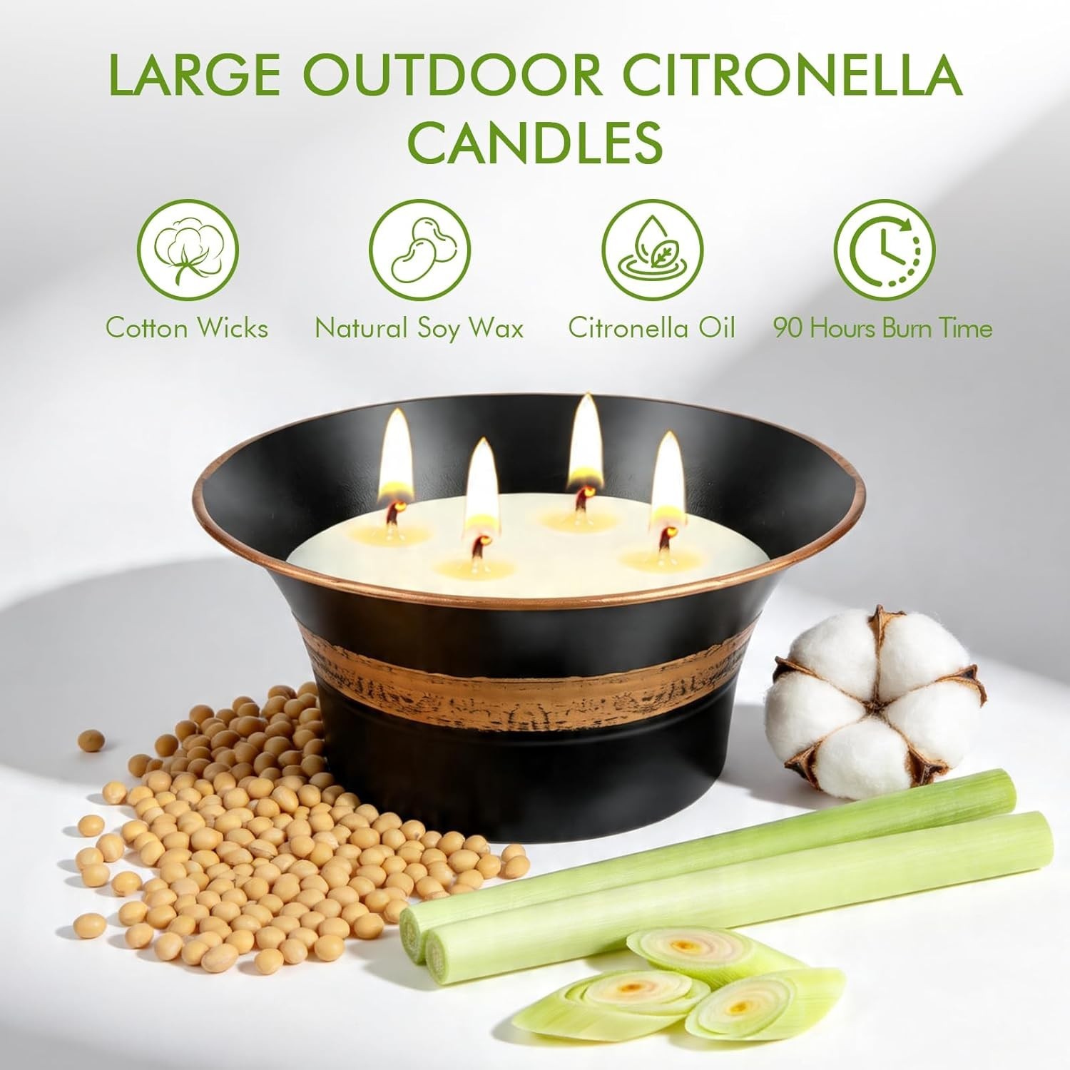 Citronella Candles Outdoor, 4 Wick Large Citronella Candle, 90 Hours Long Las…