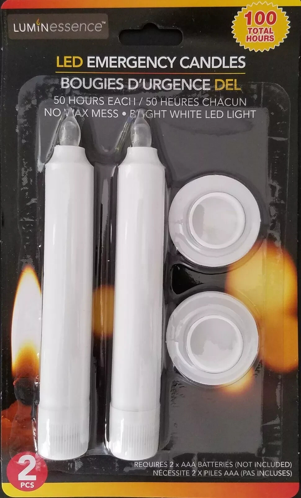 2/Pk x2 (4candles) Emergency LED Candles 5in’ 200 Hours Requires Batteries AAA