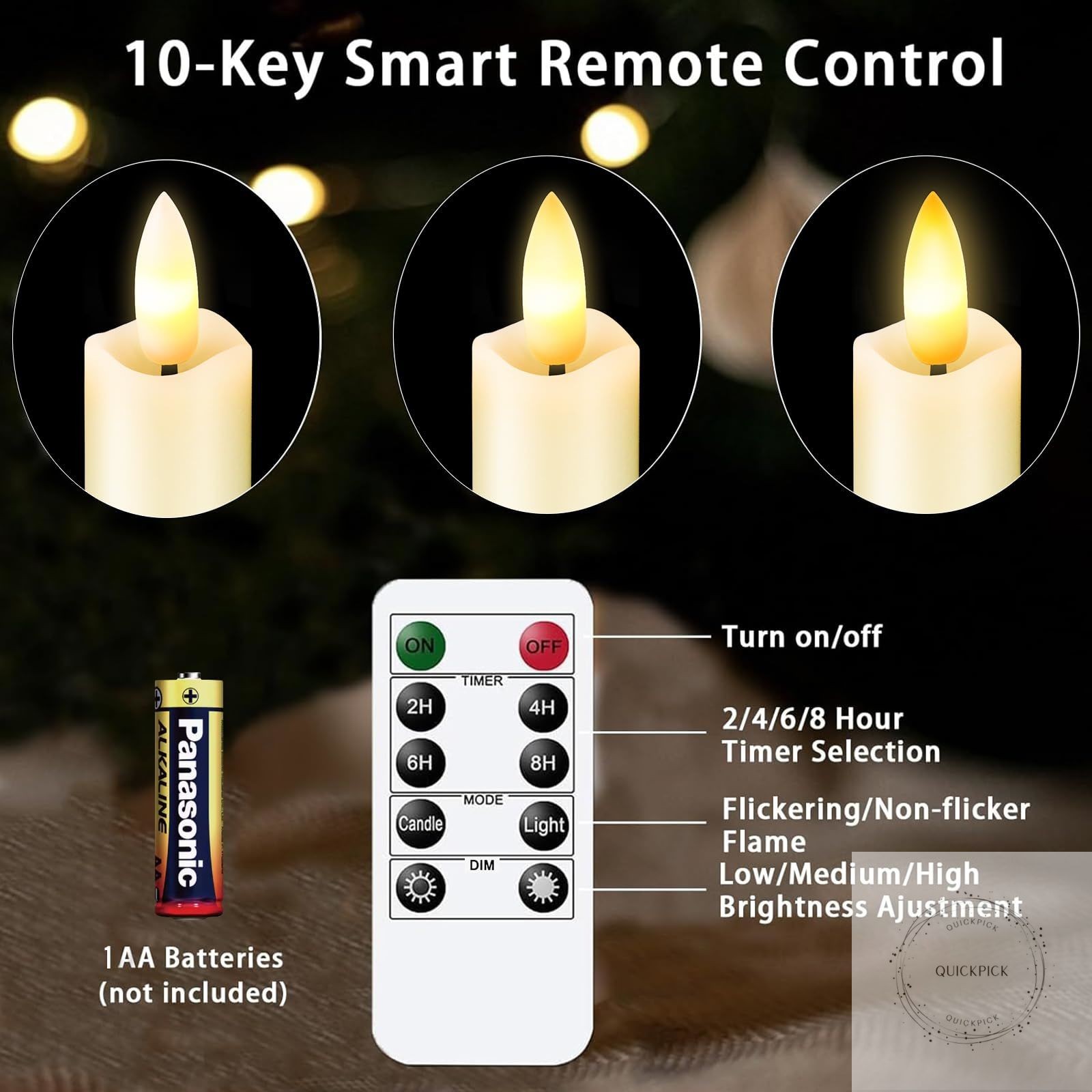 Upgraded Real Wax Short LED Flameless Taper Candles with Remote, 6 PCS Ivory