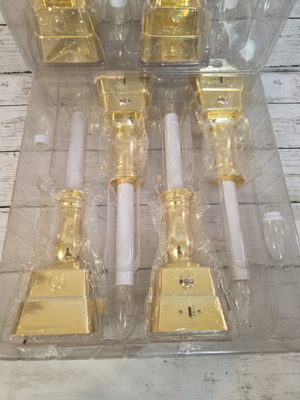 BETHLEHEM LIGHTS SET OF 8 PREMIUM CORDLESS WINDOW CANDLES POLISHED BRASS Tone