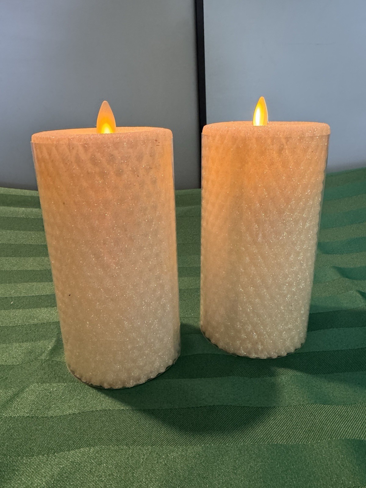 2-Luminara Battery Operated Flameless Pillar Candles Ivory Honeycomb BEAUTIFUL.