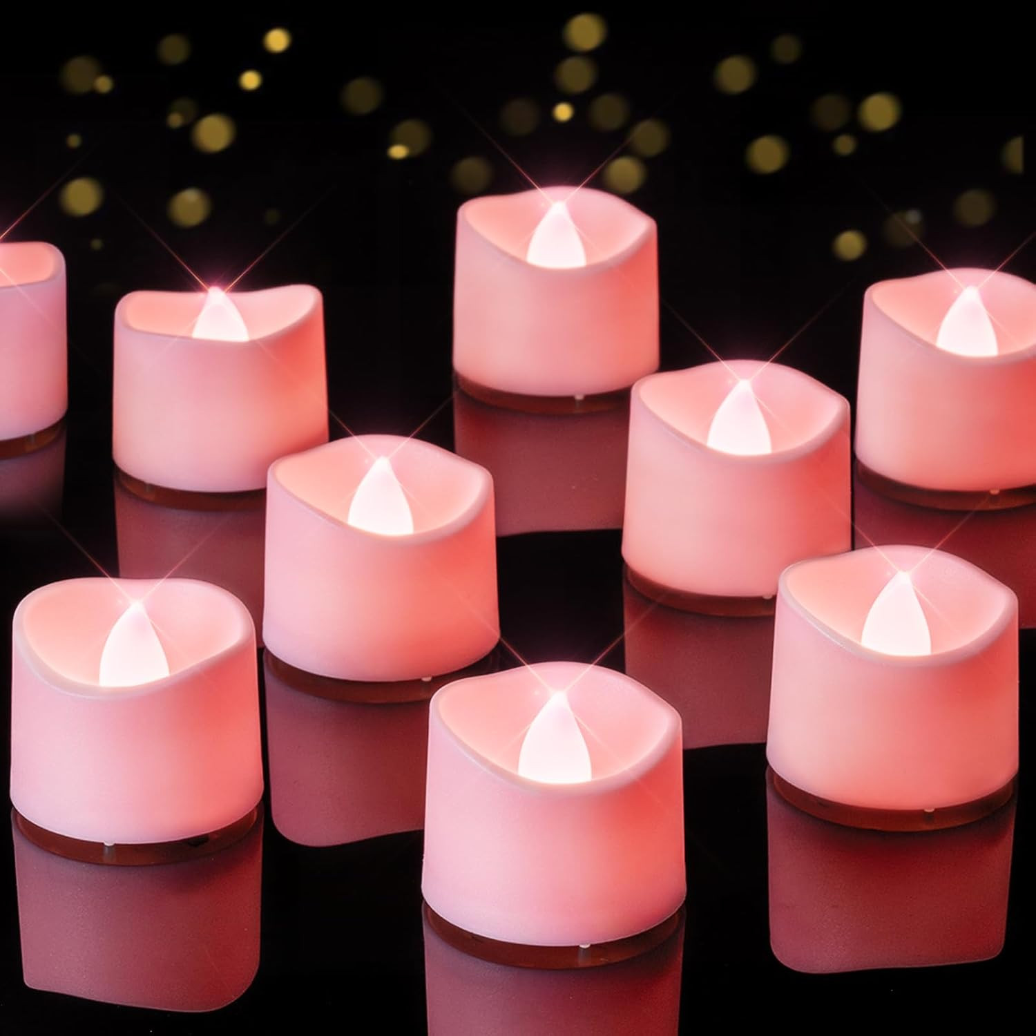 12pc Pink Tea Lights Candles Battery Operated, 200hr Flameless Flickering Lights
