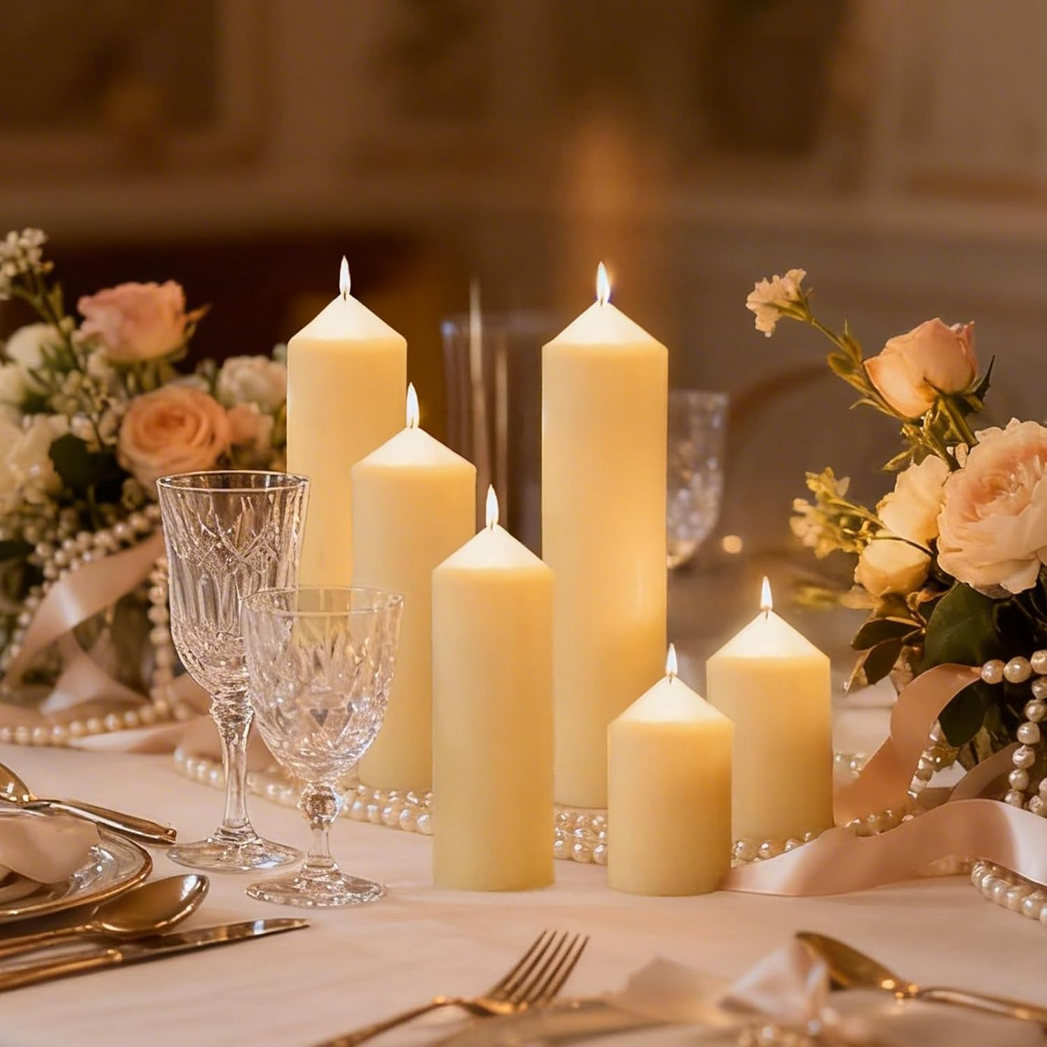 18 Pcs Ivory Pillar Candles Bulk Set，2X3 2X6 2X8 Inch – 12 Each Size，Hurricane C