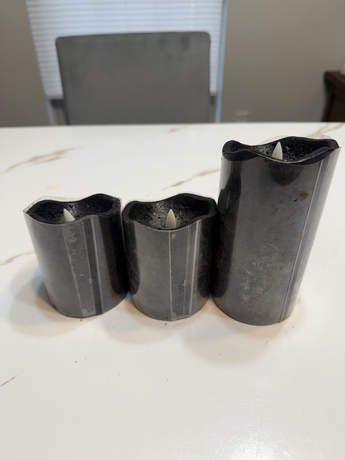 Set of 3 Black Flameless LED Pillar Candles, Battery Powered AAA, Halloween
