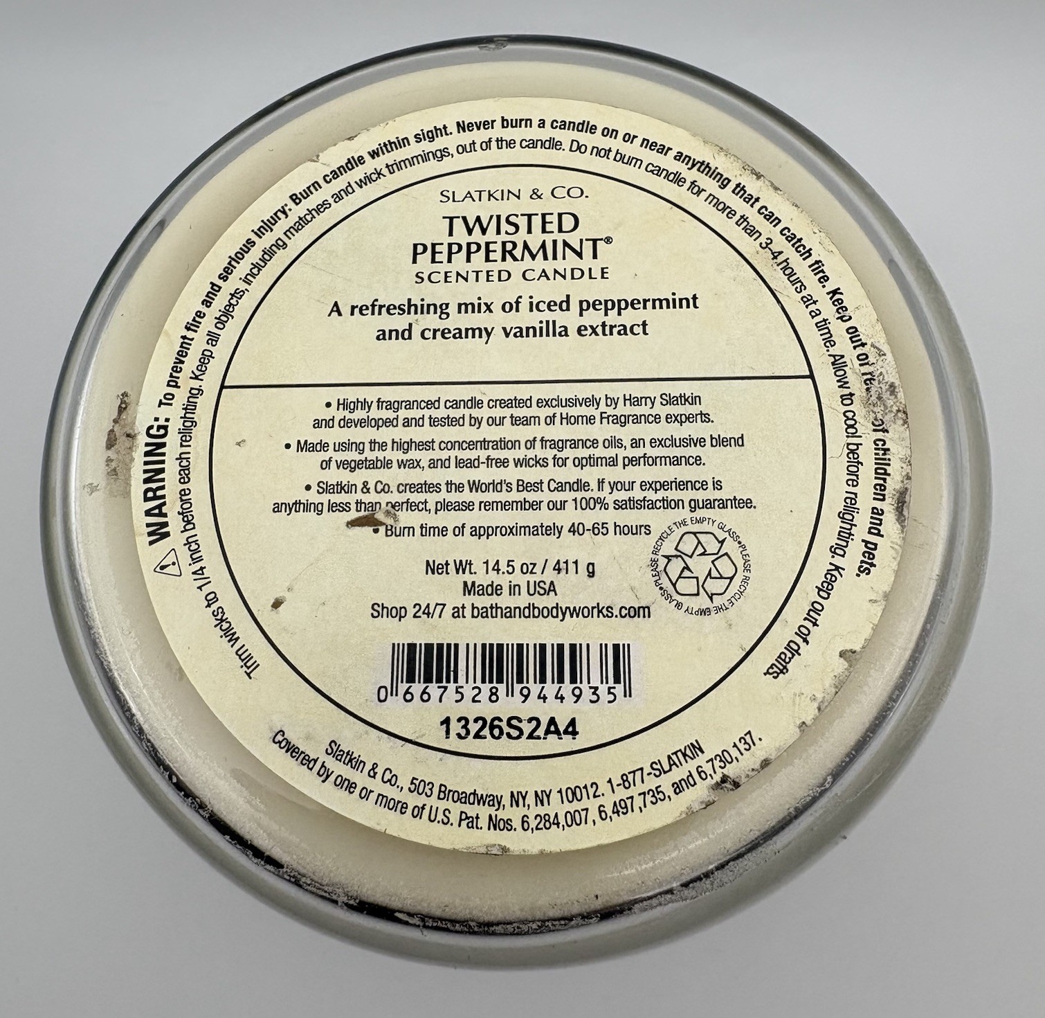 Bath & Body Works Slatkin & Co Twisted Peppermint 3 Wick Candle 14.5 Oz NOS