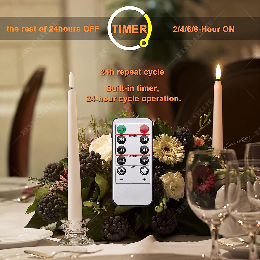 12 Pcs Flickering Flameless Taper Candles Light with Remote Control Timer Dimmer