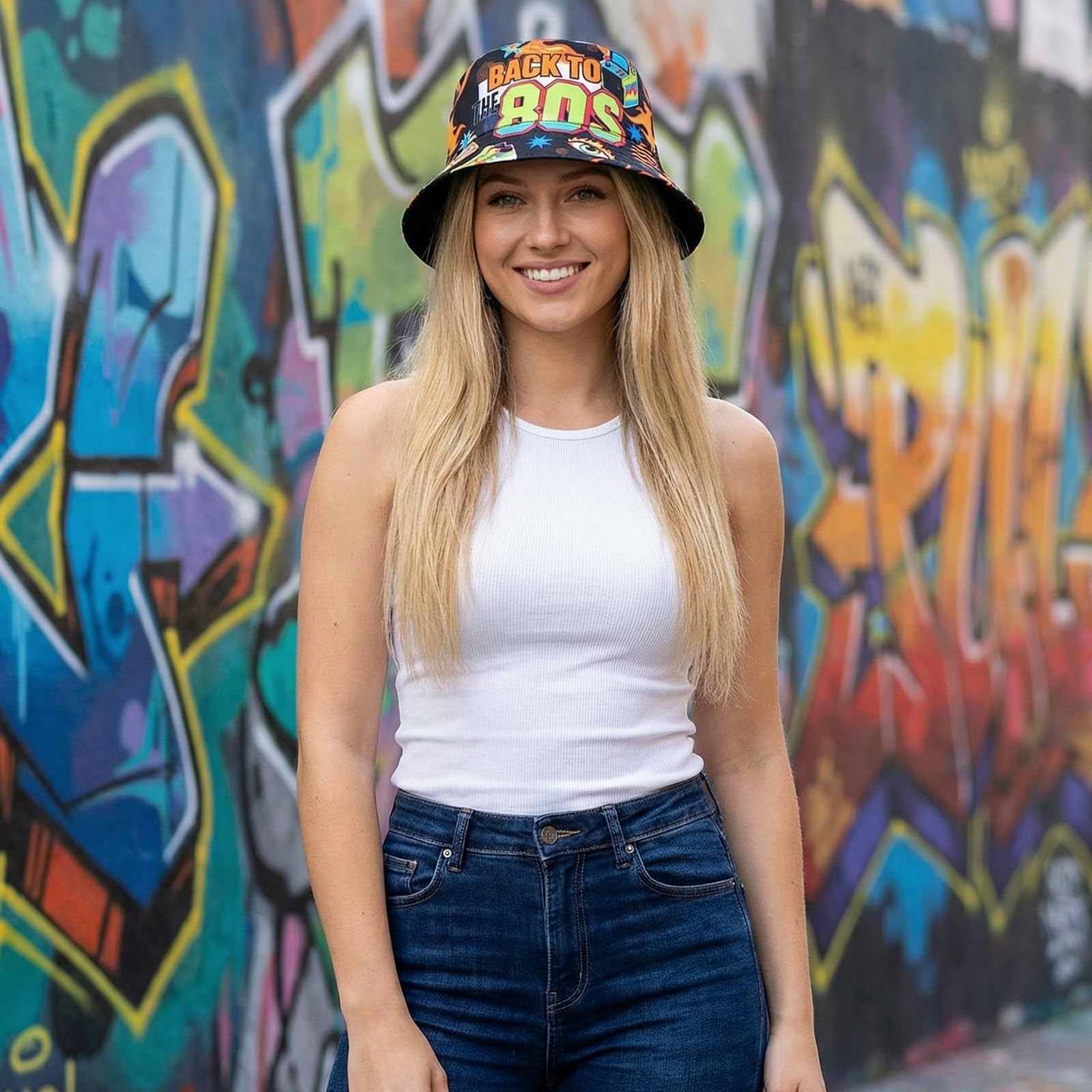 Retro 80s Bucket-Hat Fishing-Hat for Men Women Rave Party Accessories Hat for…