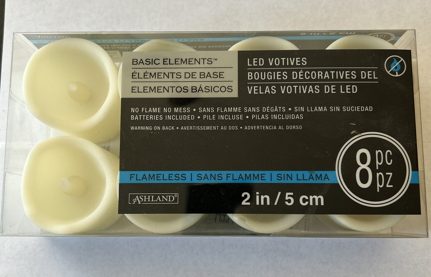 Ashland Basic Elements Flameless Flicker LED Warm White Votive Candles 8 pc NEW