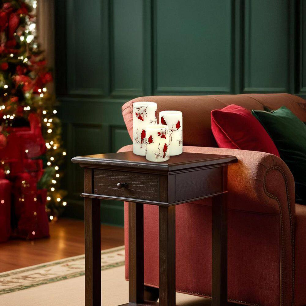 6 In. Battery Operated Wax Candles with Cardinal Design-Set of 3