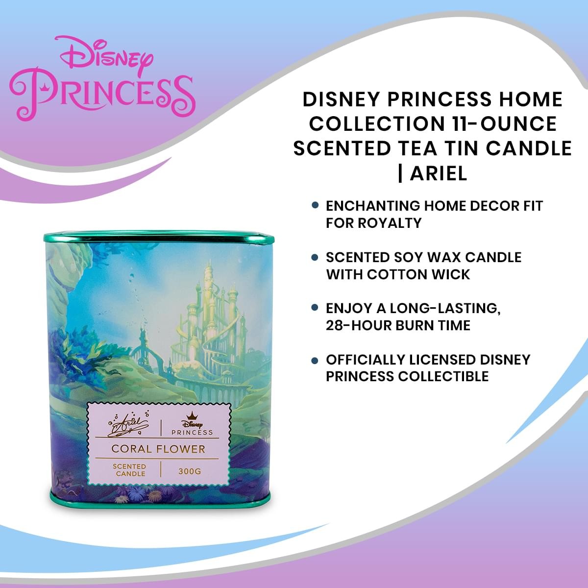 Disney Princess Home Collection 11-Ounce Scented Tea Tin Candle | Ariel