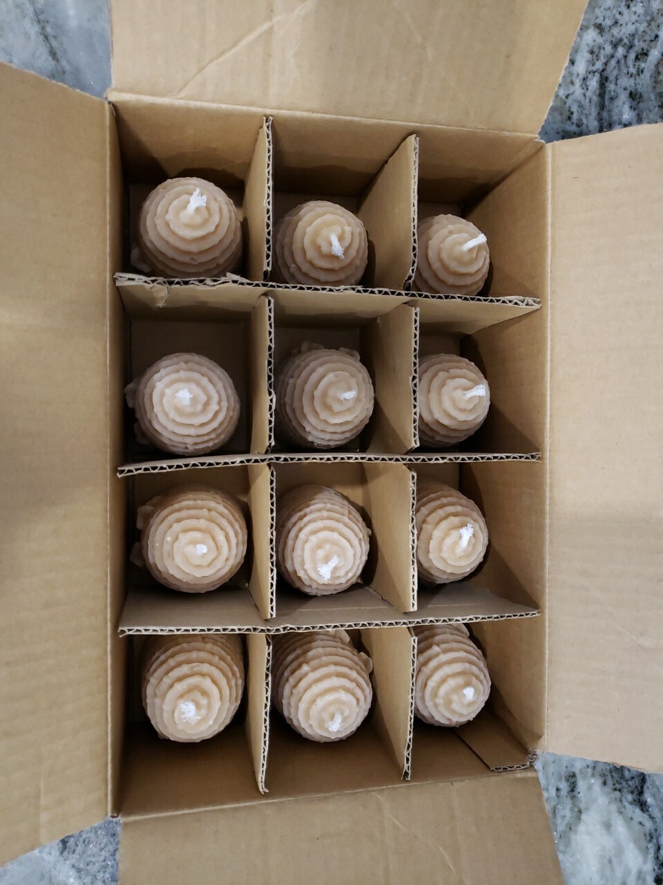 Lot 12 Pure Canadian Canada Beeswax Candles 3″ Bee Hive Skep Shape Cotton Colony