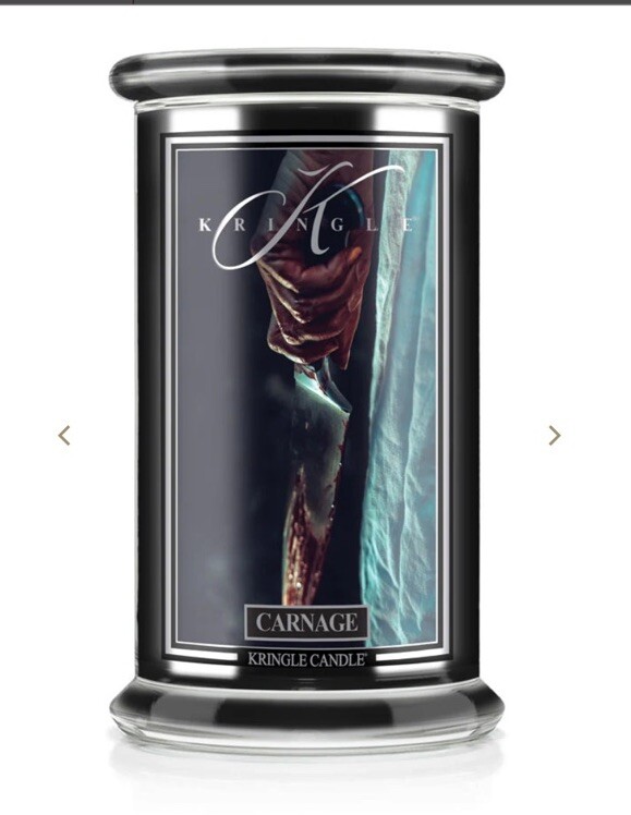 Kringle Candle Halloween CARNAGE Large 2-Wick Black Jar White Wax