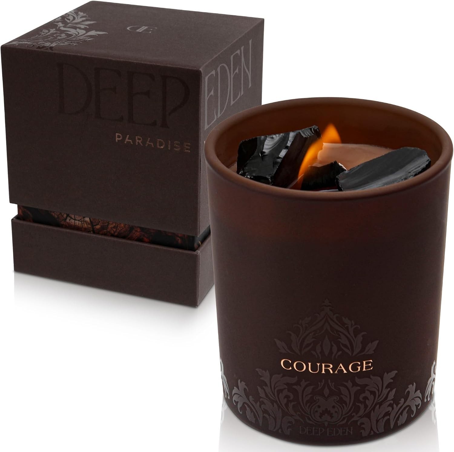 Luxury Forest Mahogany Empowerment Candle with Black Tourmaline Crystals – 7.4oz