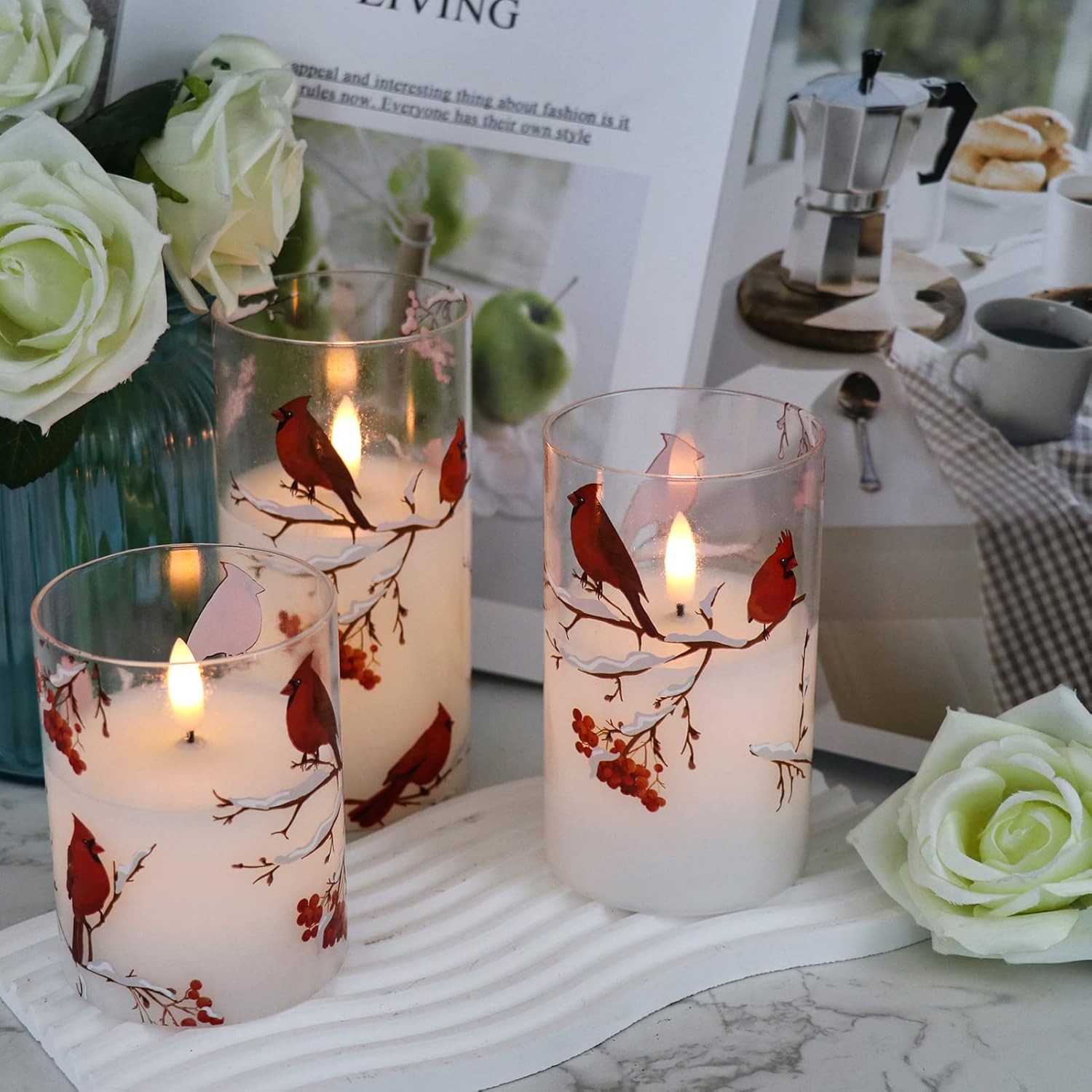 GenSwin Red Bird Glass Flameless Candles with Remote Timers, Battery Operated