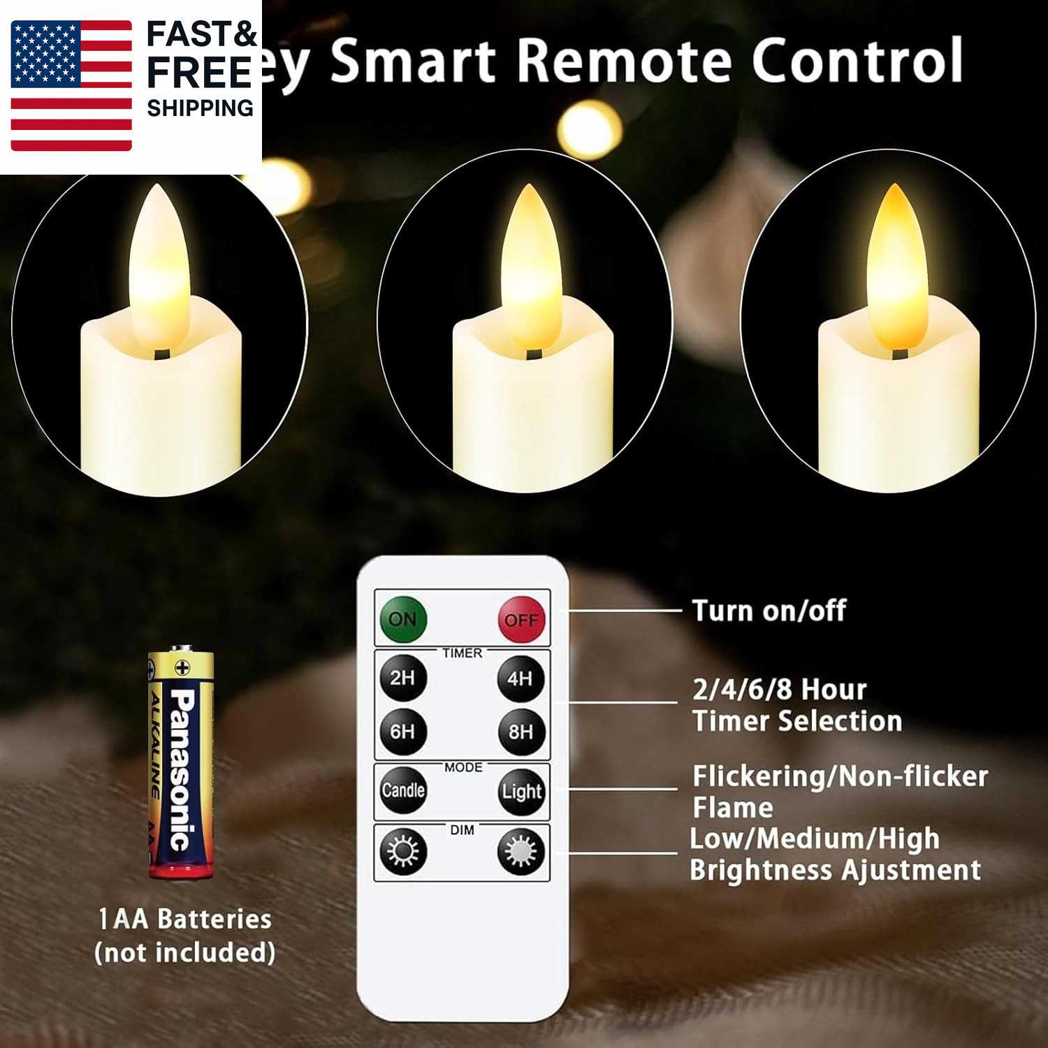Upgraded Real Wax Short LED Flameless Taper Candles with Remote, 6 PCS White