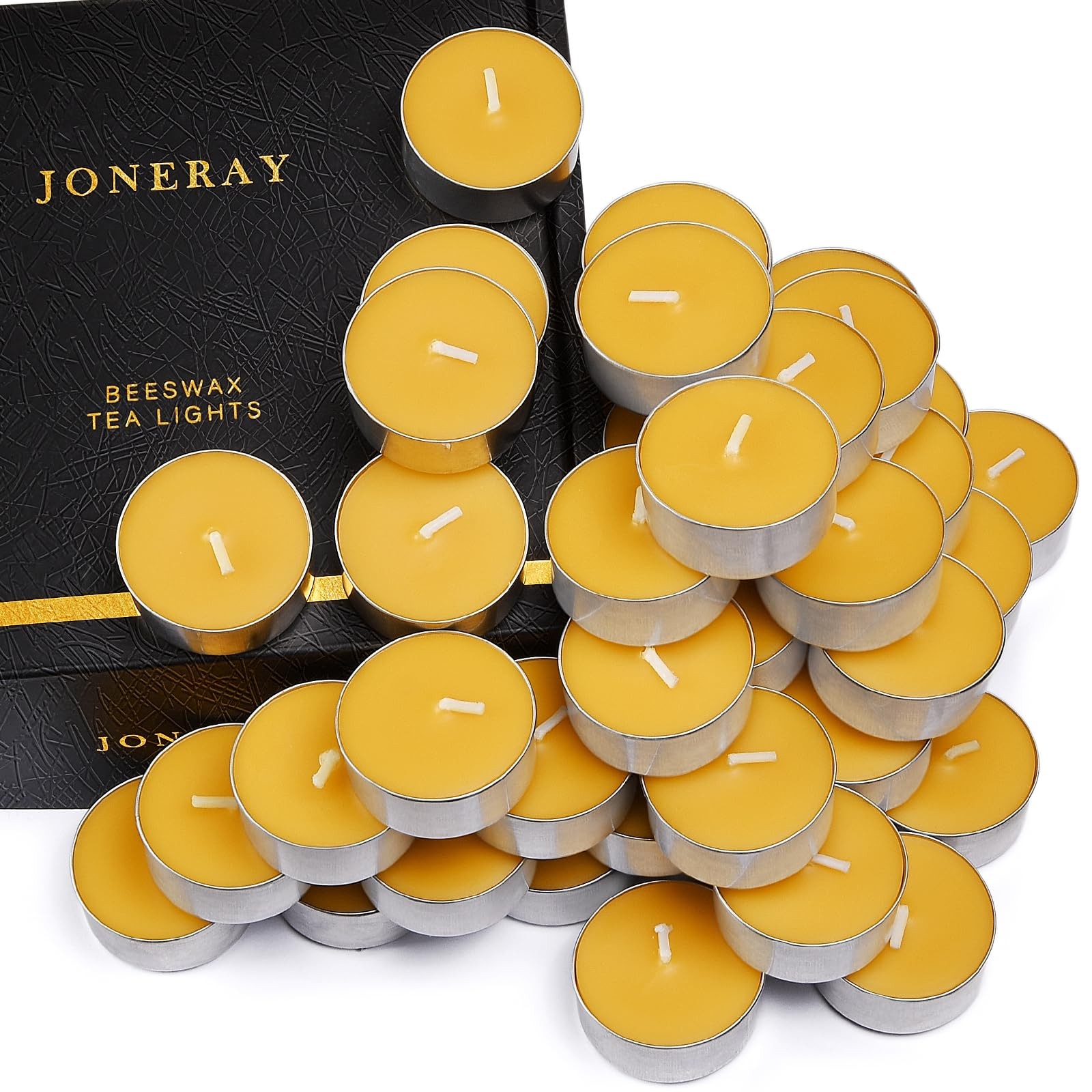 48 Pack Beeswax Tealight Candles Bulk,Pure Natural Bees Wax in Aluminum Shell…