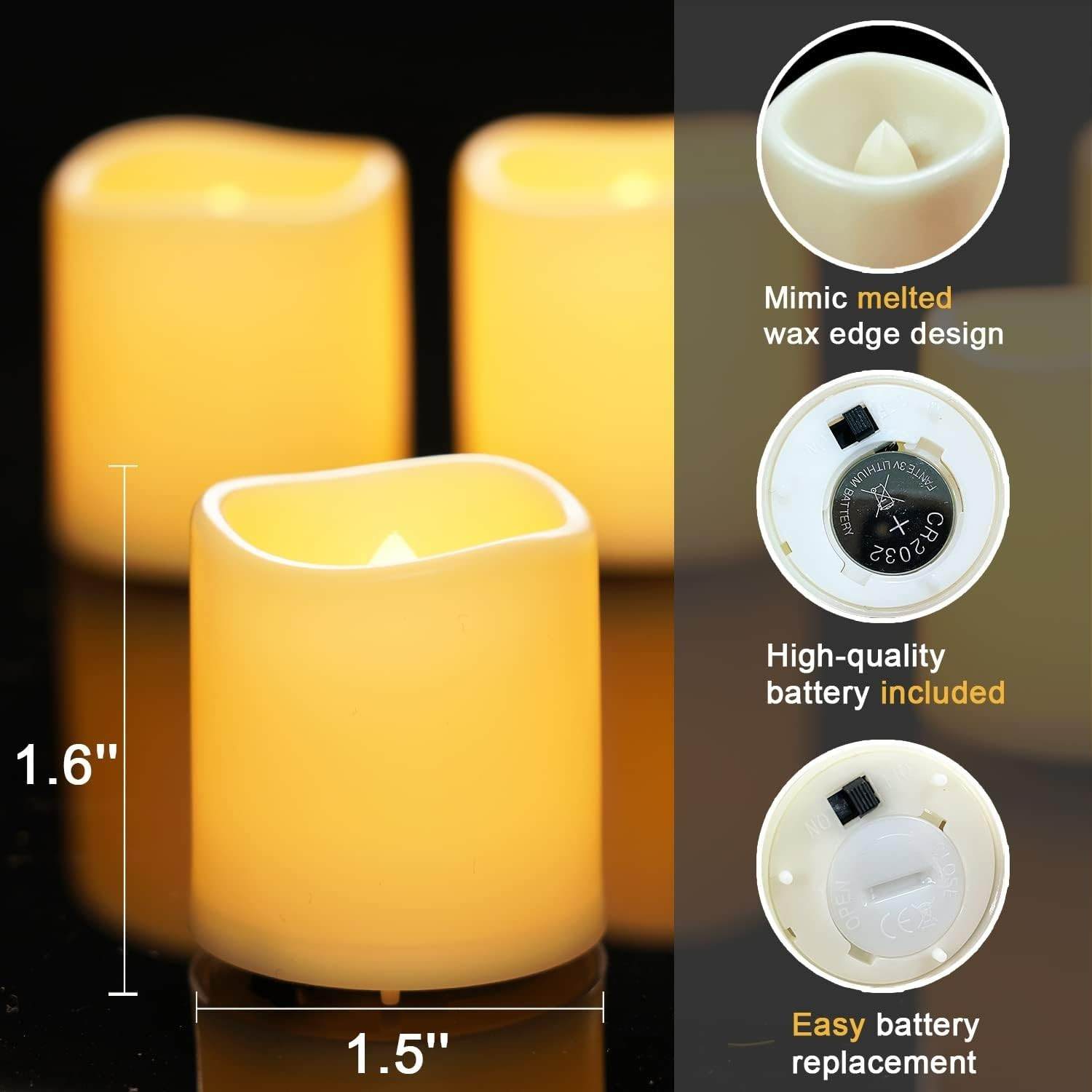 12-Pack Flameless Votive Candles – 200+ Hours of Warm White Illumination