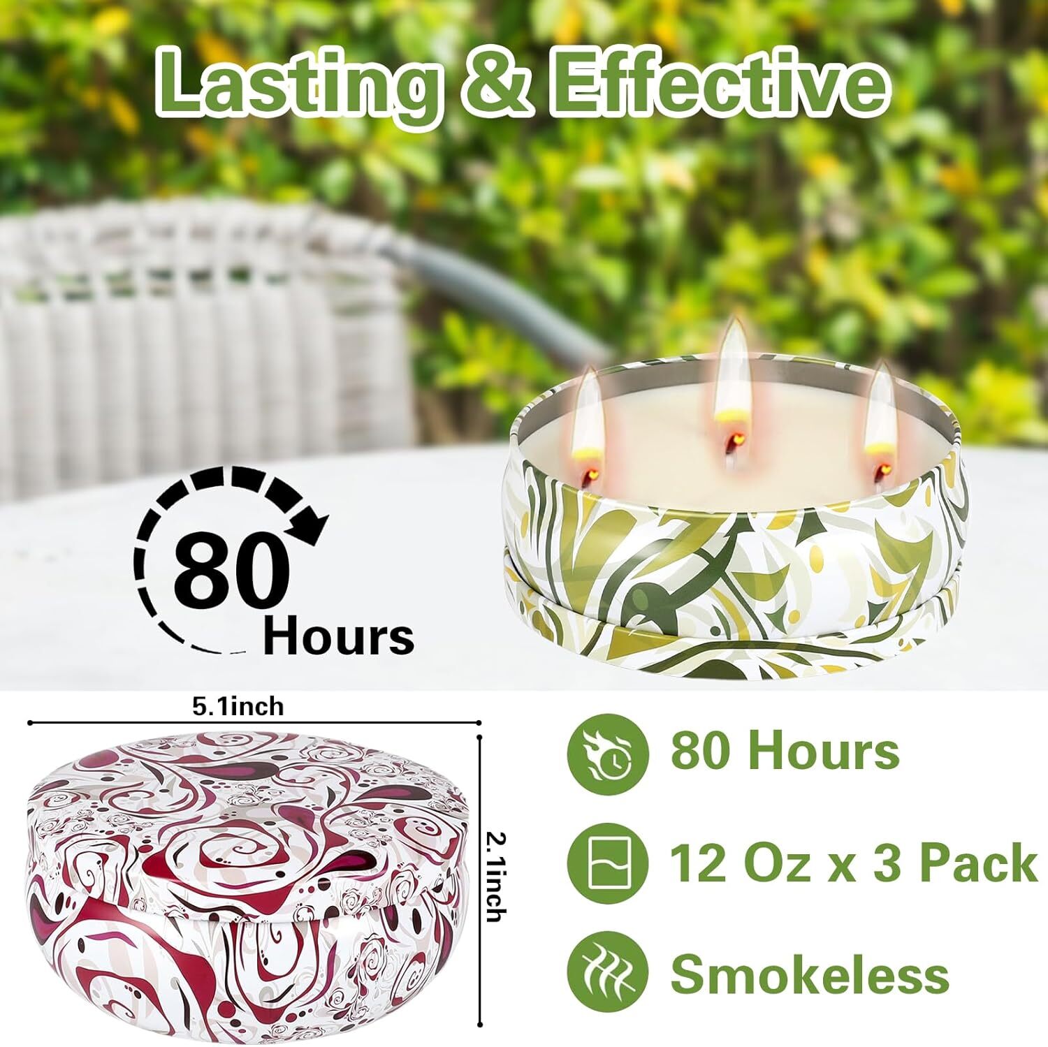 Outdoor Citronella Candle, Large 3 Wick Citronella Candle, Natural Soy Wax