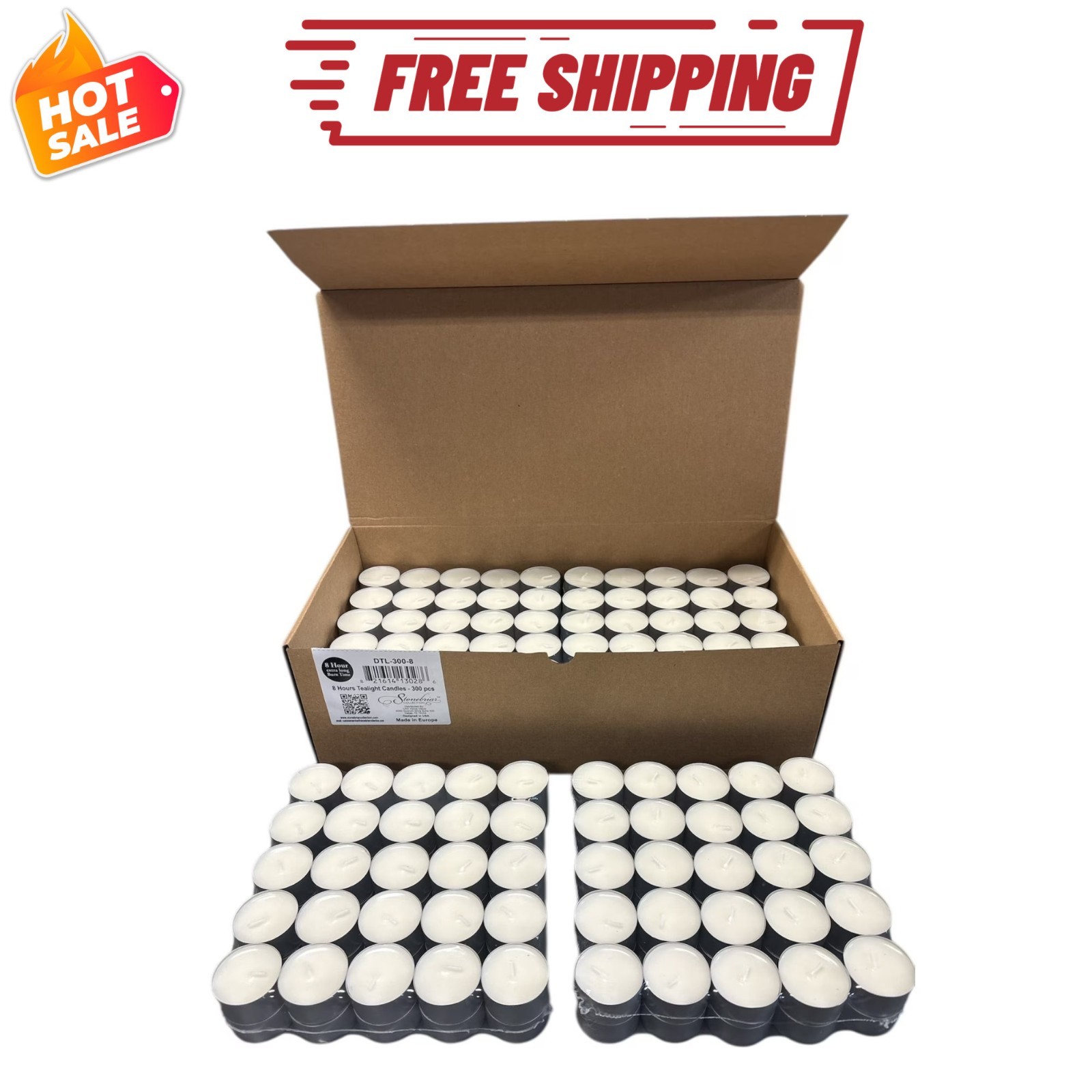 Stonebriar Unscented Tea Light Candles 8 Hour Burn Time 300 Pack White