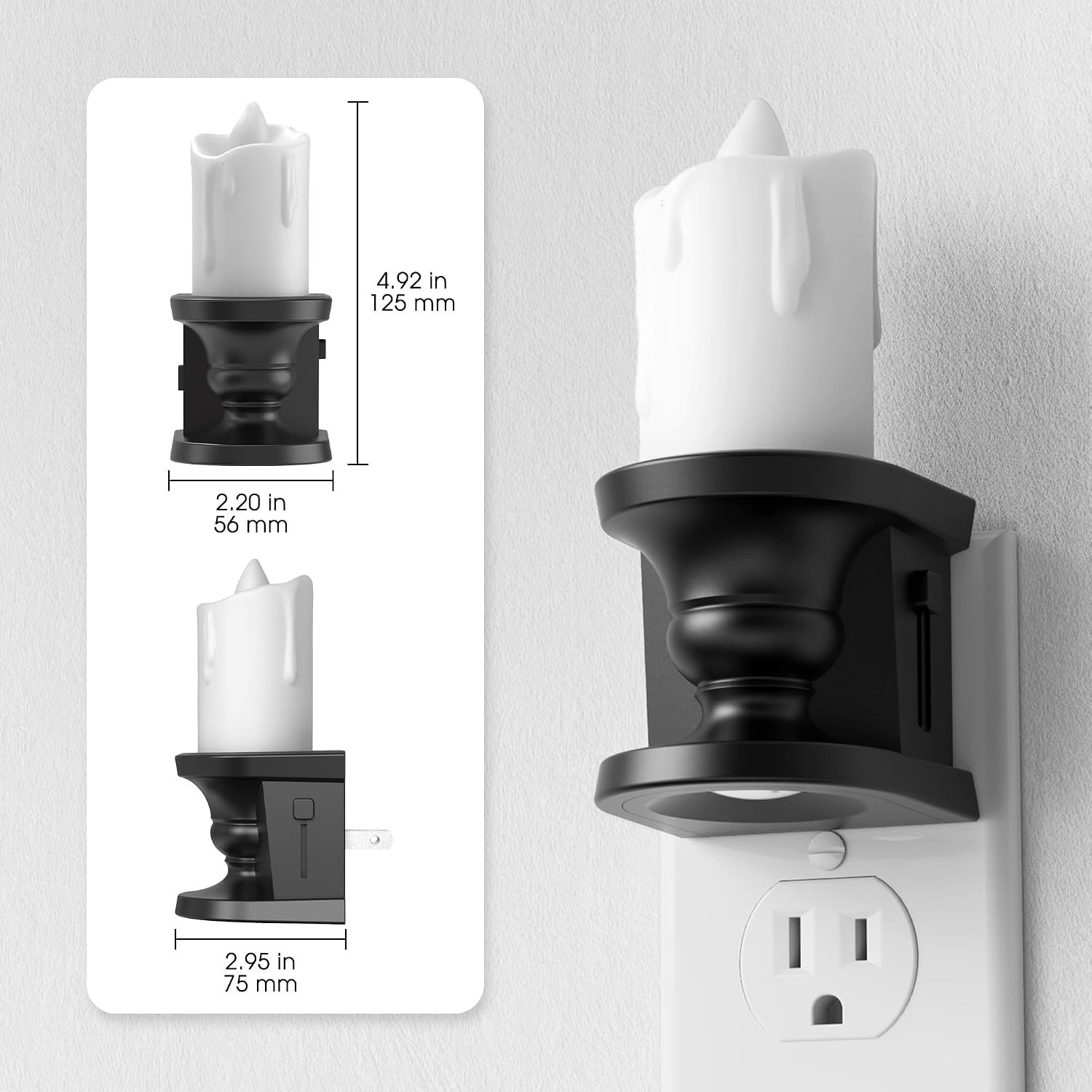 Flameless Plug-in Candle Night Light Set – Warm Amber Glow, 2 Adjustable Modes