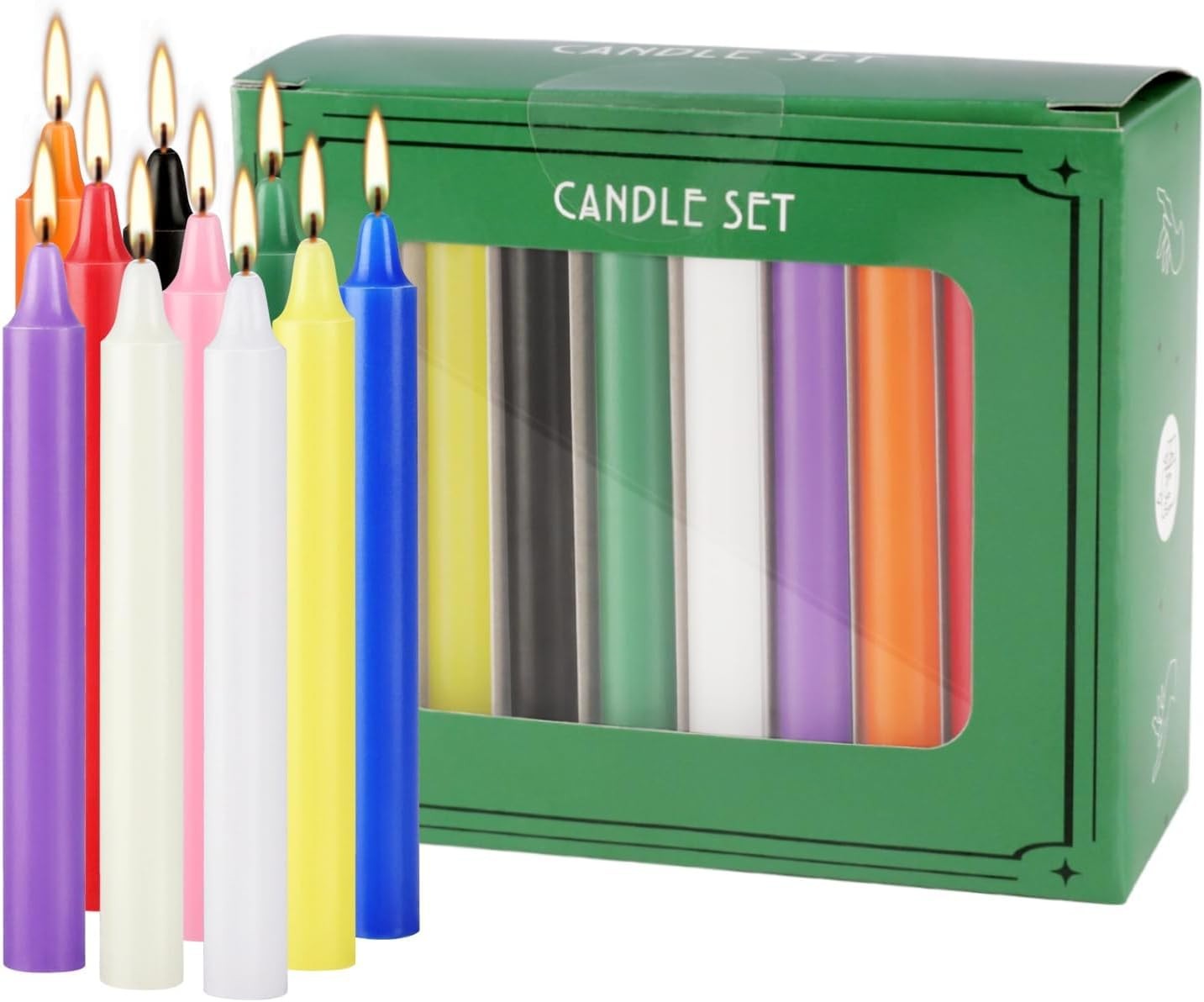 “40 Pack Spell Chime Candles 4″” Multi-Color Taper Candles Home Decor Set”