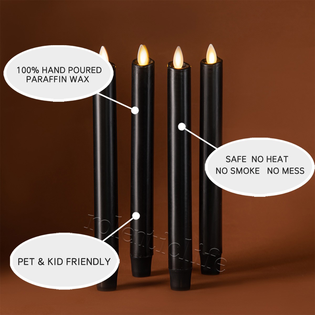 Luminara Black Flameless Taper Candles Real Wax Moving Wick Timer,0.9″D x 9.5″H
