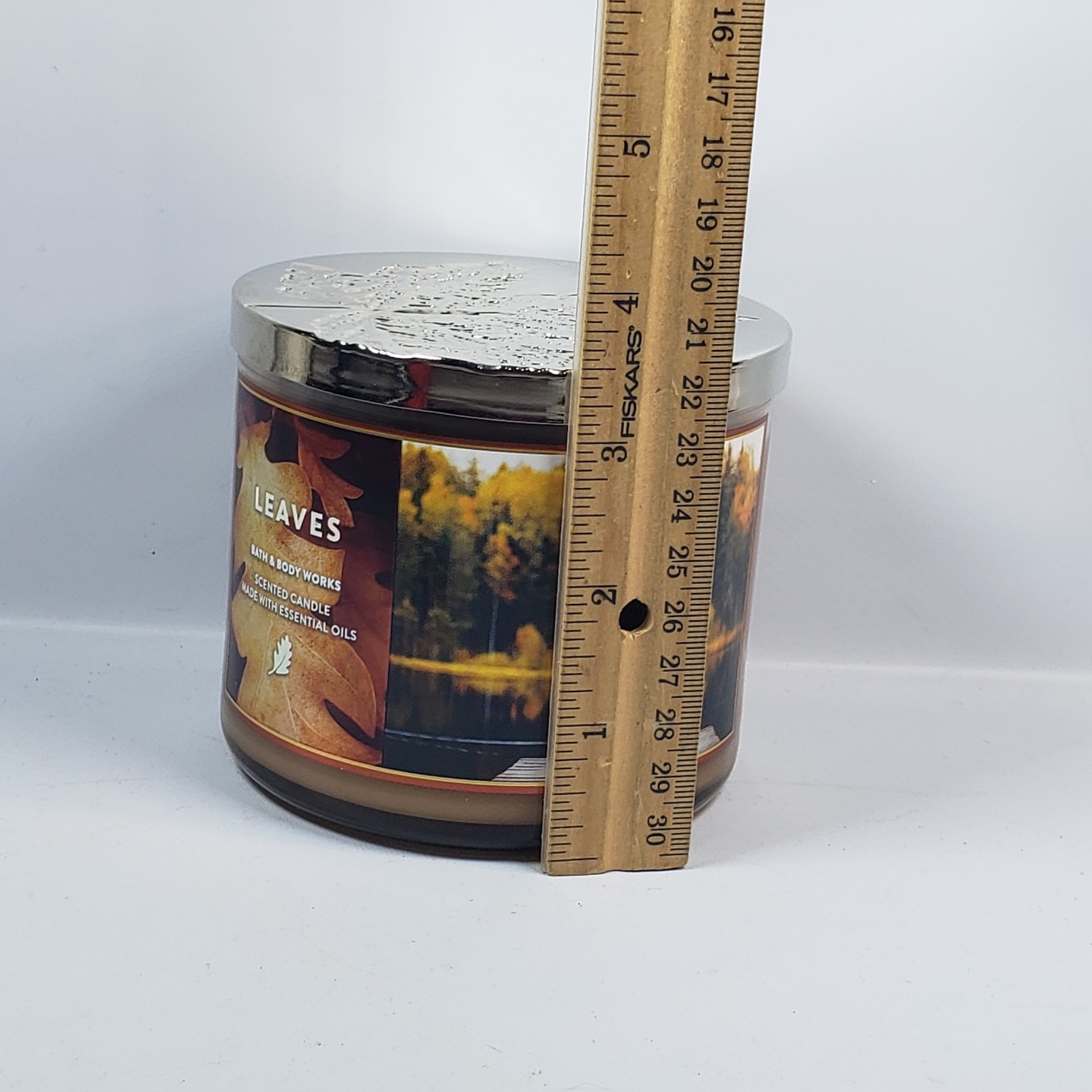 Bath & Body Works Leaves Jar Candle 14.5 oz Scented Brown Orange Glass