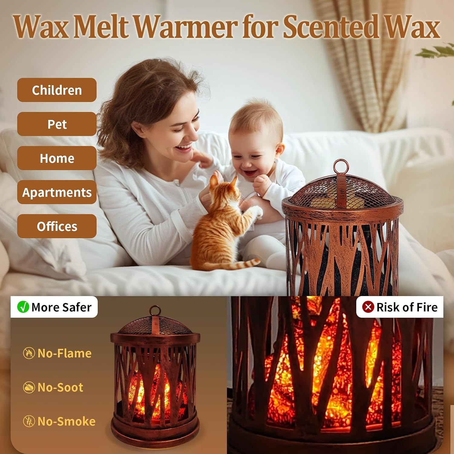 Electric Wax Melt Candle Warmer with Lamp & Timer – Copper Fragrance Lamp