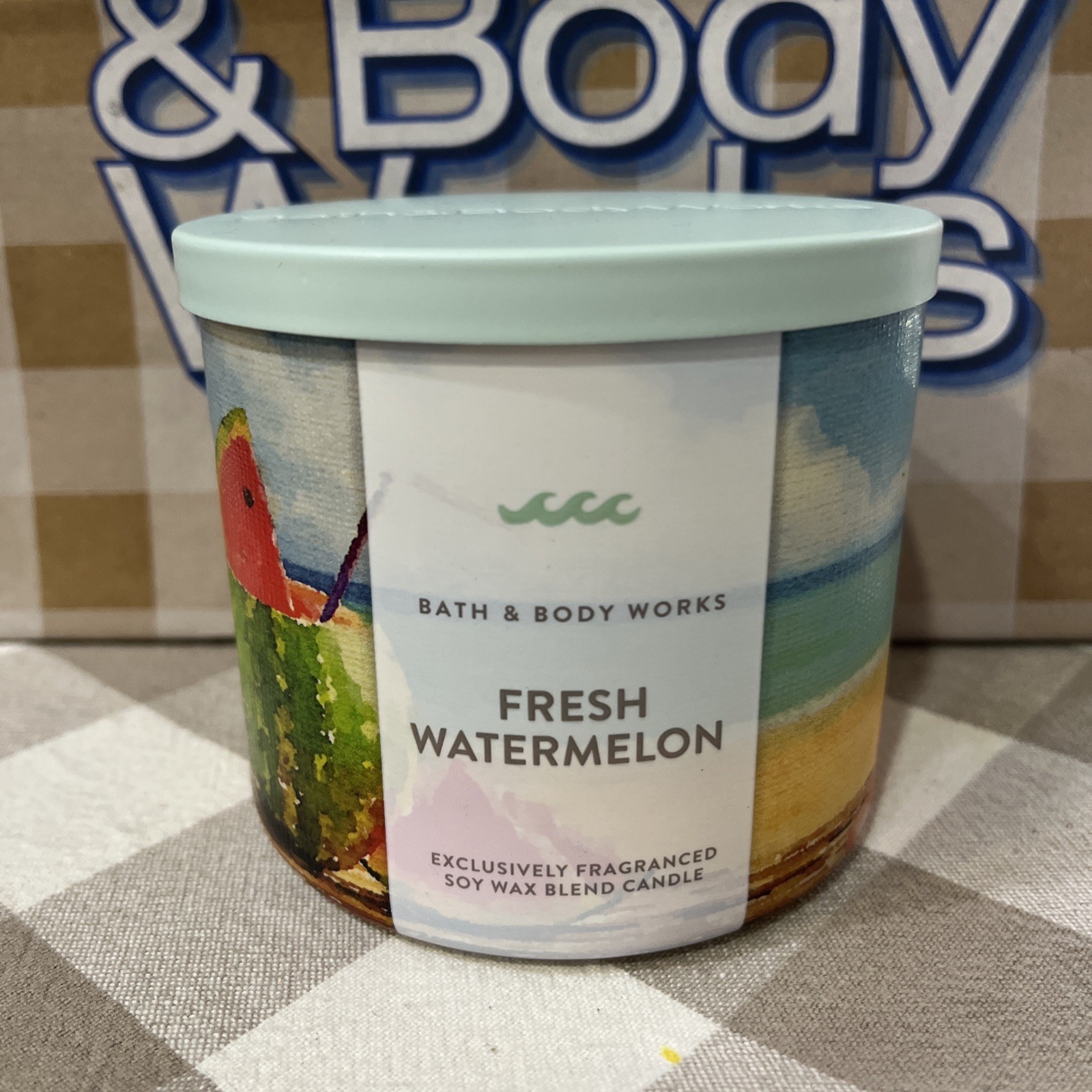 Bath & Body Works FRESH WATERMELON 🍉🏖️ Scented 3 Wick CANDLE 25-45 HRS YUM