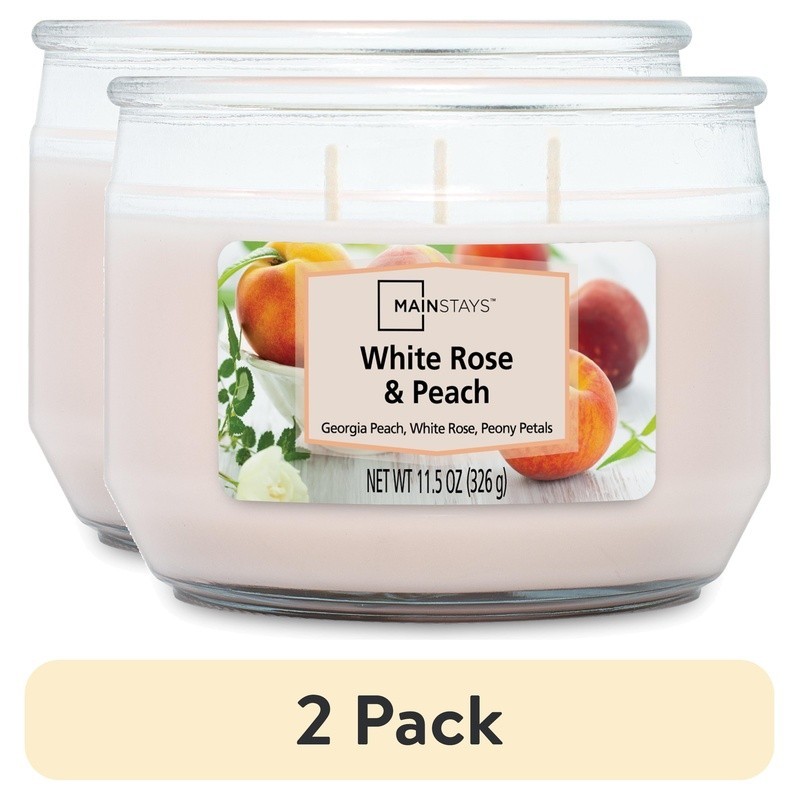 White Rose Peach Scented Candle Jar Long Lasting Aromatherapy Gift 25 Hour Burn