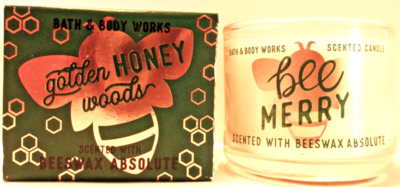Bath Body Works GOLDEN HONEY WOODS Mini Candles, Glass, BEE MERRY 1.3 oz NEW x 6