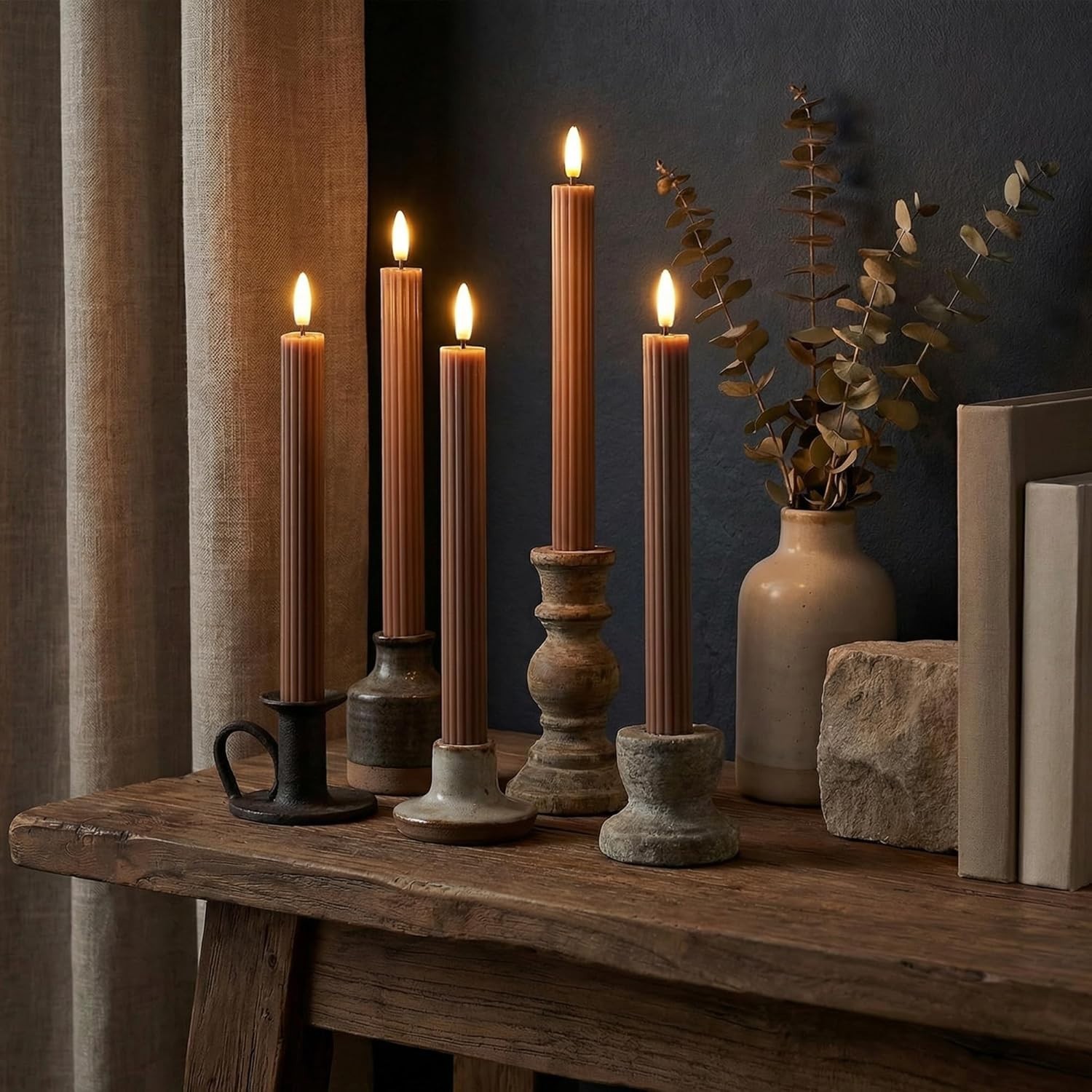 6 Pack 10″ Dimmable Fluted LED Candles – Real Wax, Remote & Timer Functions