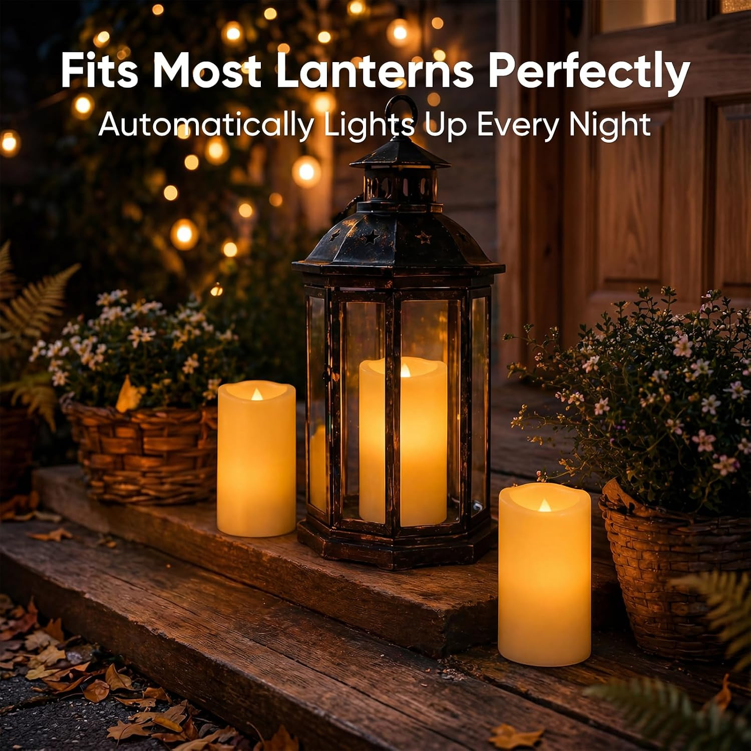 Dusk to Dawn Outdoor Waterproof Flameless Candles with Auto Light Sensor, Flicke
