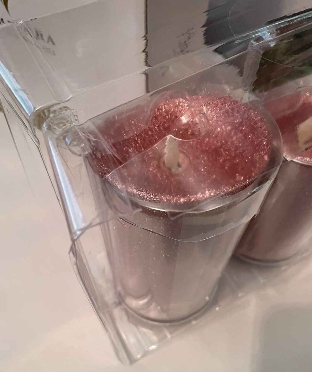 Luminara Flameless 5″ & 7″ Pink Glitter 2 pack Candle Set Timers and one remote