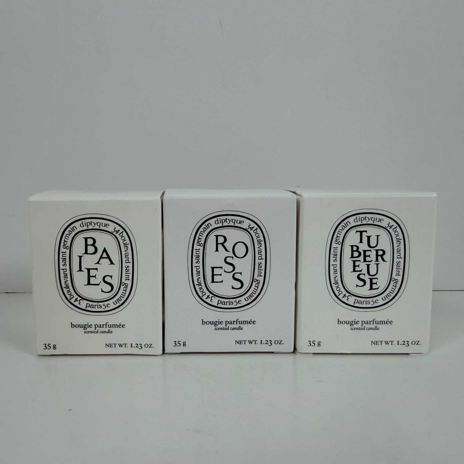 Diptyque Mini Candle Set of 3 Baies, Tubereuse, Roses 35g Each New Unburned