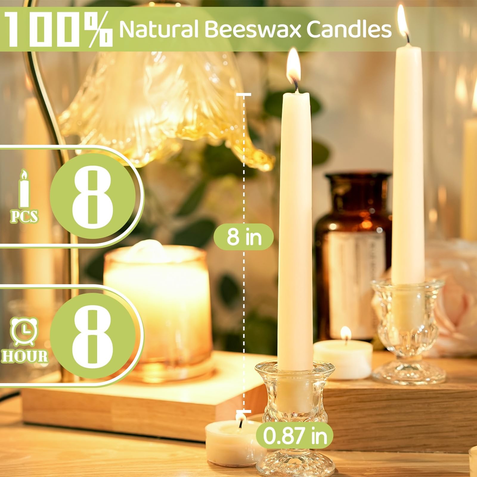 Velas cónicas de cera de abeja, vela de cera de abeja blanca pura que no gotea