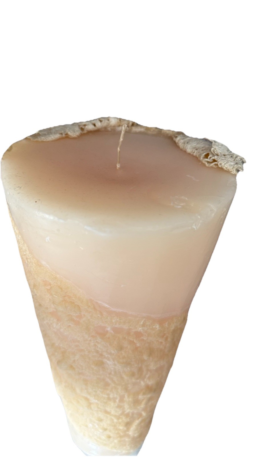 Arte Pura Handmade Italian Decorative Candle Lace Pillar- 11.5” Tall Ivory Cream