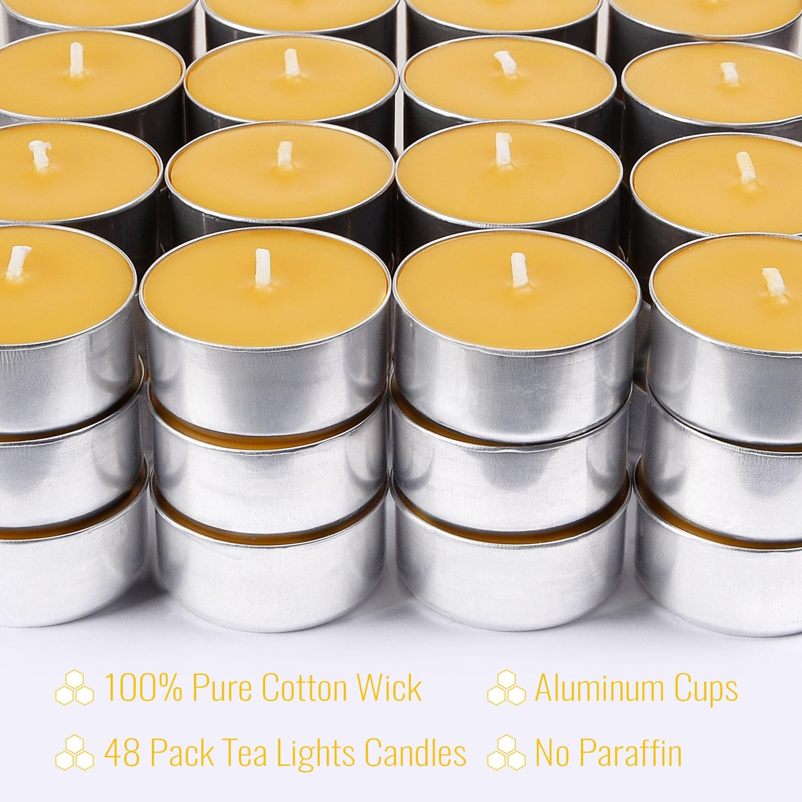 48 Pack Beeswax Tealight Candles Bulk,Pure Natural Bees Wax in Aluminum Shell…
