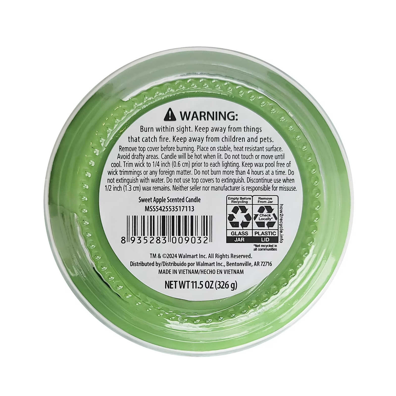 Mainstays 3-Wick Glass Jar Candle, Sweet Apple, Green, 11.5 oz