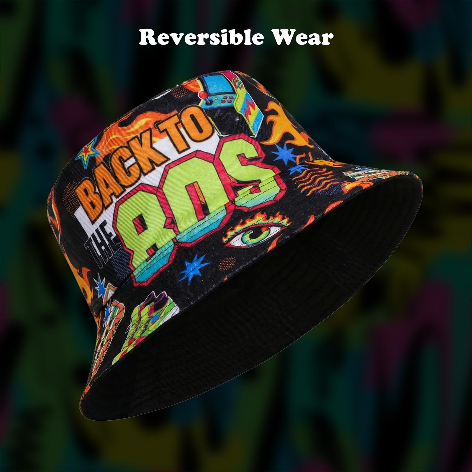 Retro 80s Bucket-Hat Fishing-Hat for Men Women Rave Party Accessories Hat for…