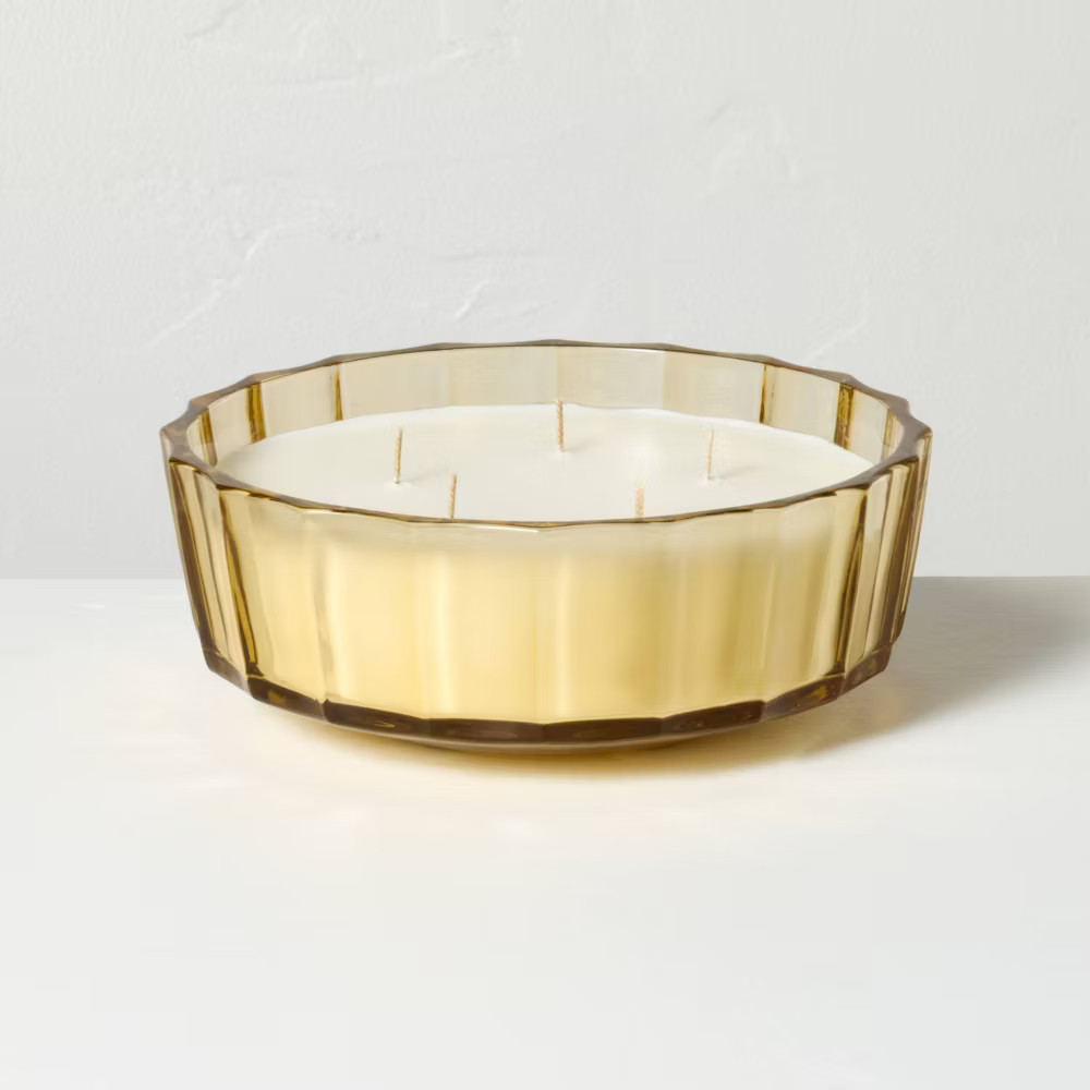 5 Wick XL Colored Glass Faceted Driftwood and Amber Jar Candle –