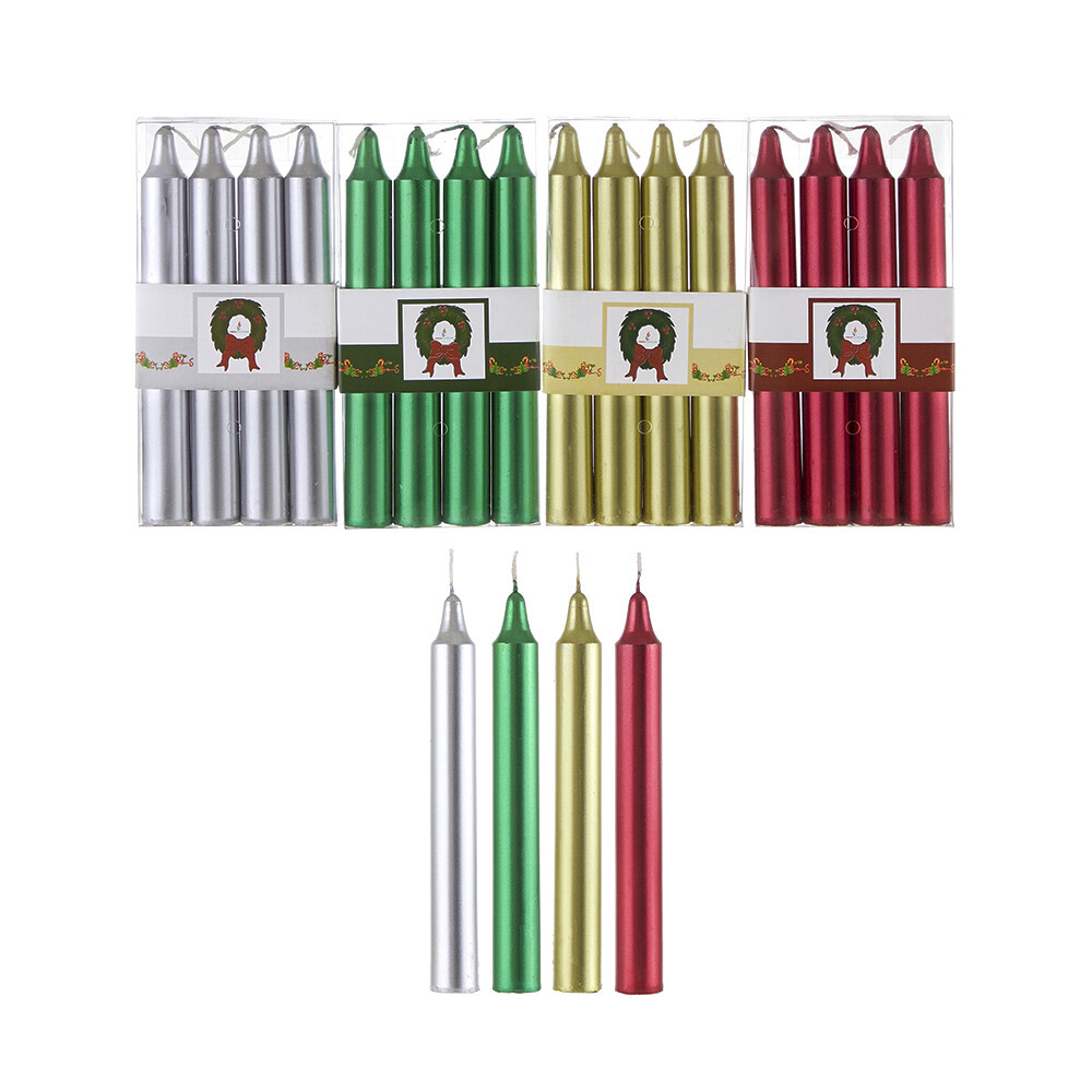 Mega Candles – Unscented 6″ Metallic Taper Candles – Assorted, Set of 16
