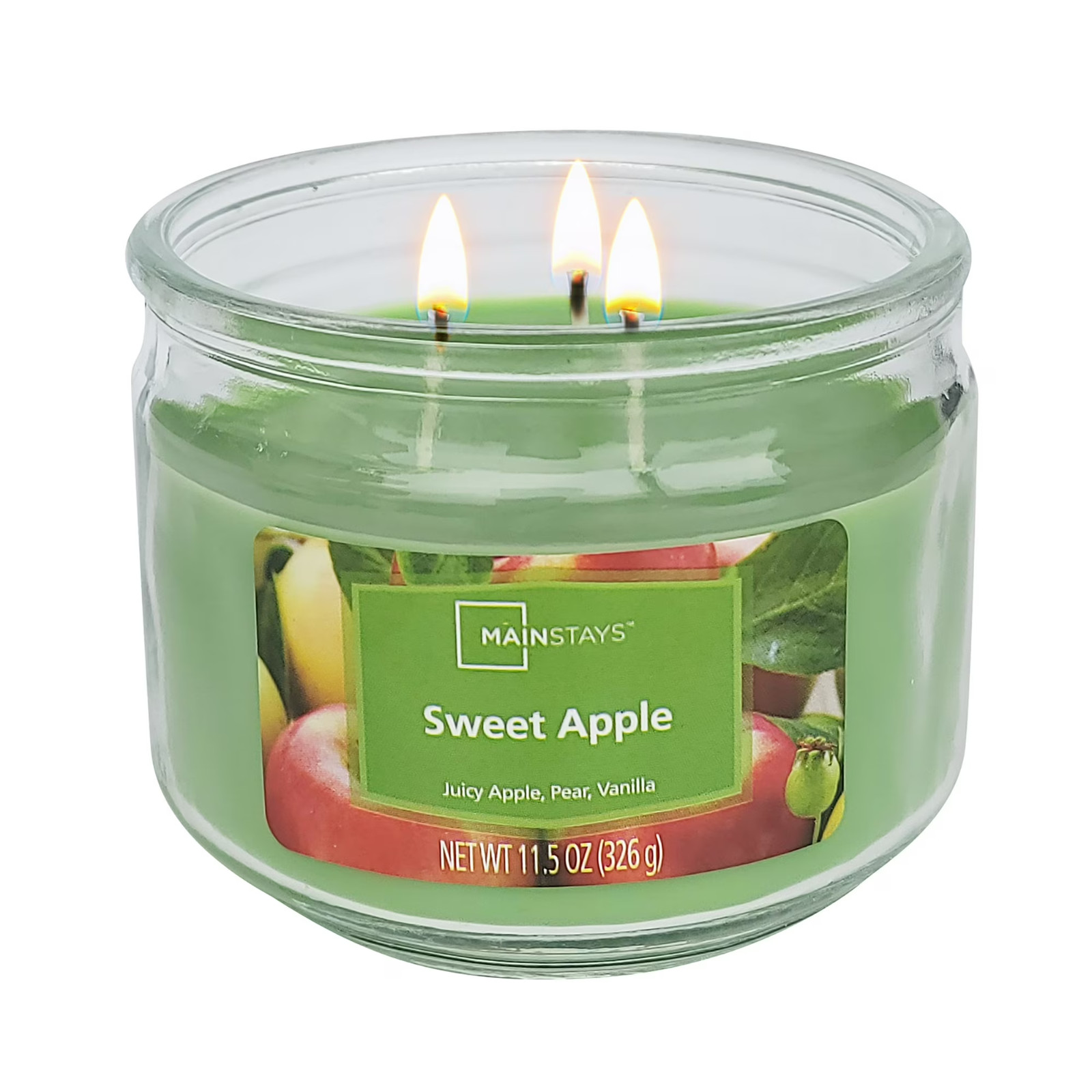 Mainstays 3-Wick Glass Jar Candle, Sweet Apple, Green, 11.5 oz