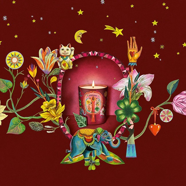 Diptyque 3 Candles Holiday Lucky Charms 2109 Amber, Pine, Flora Fortuna SET 3