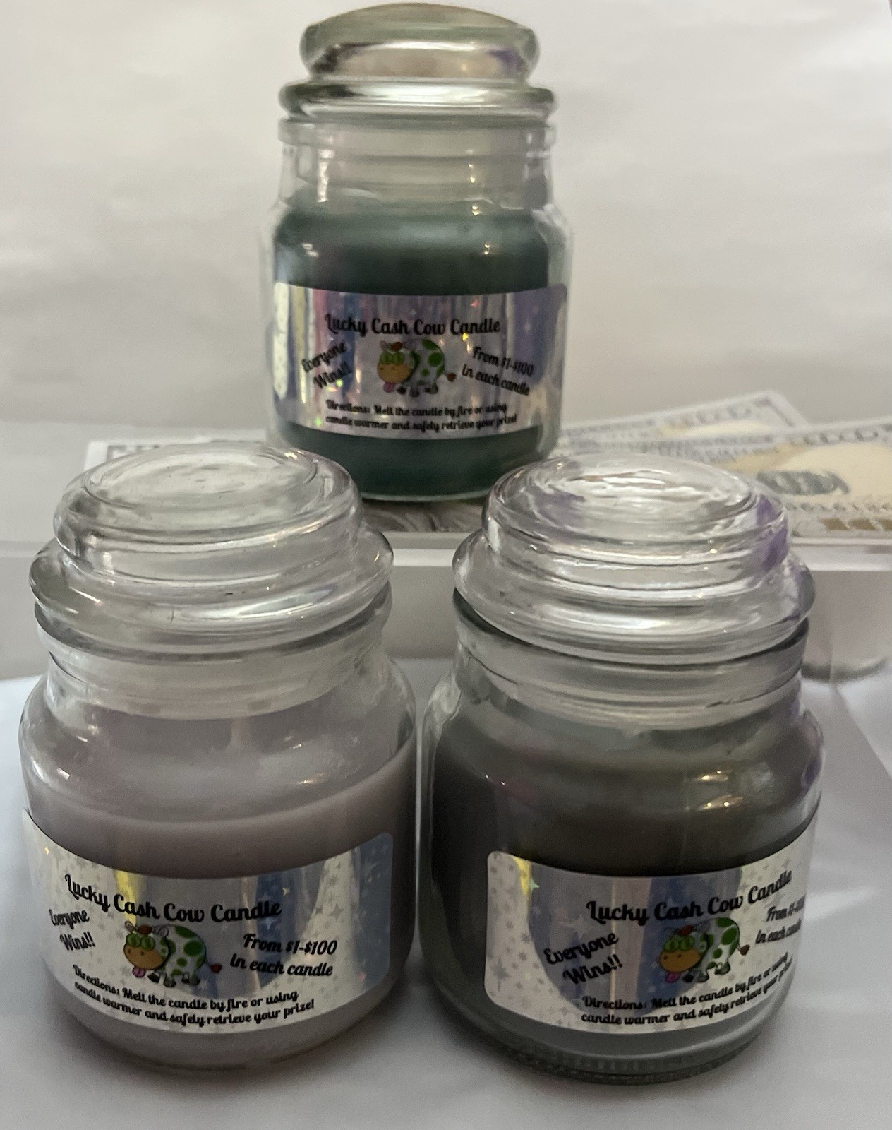 3oz. Lucky Cash Money Candle•REAL $ INSIDE•Candles CONTAINS from $1-$100