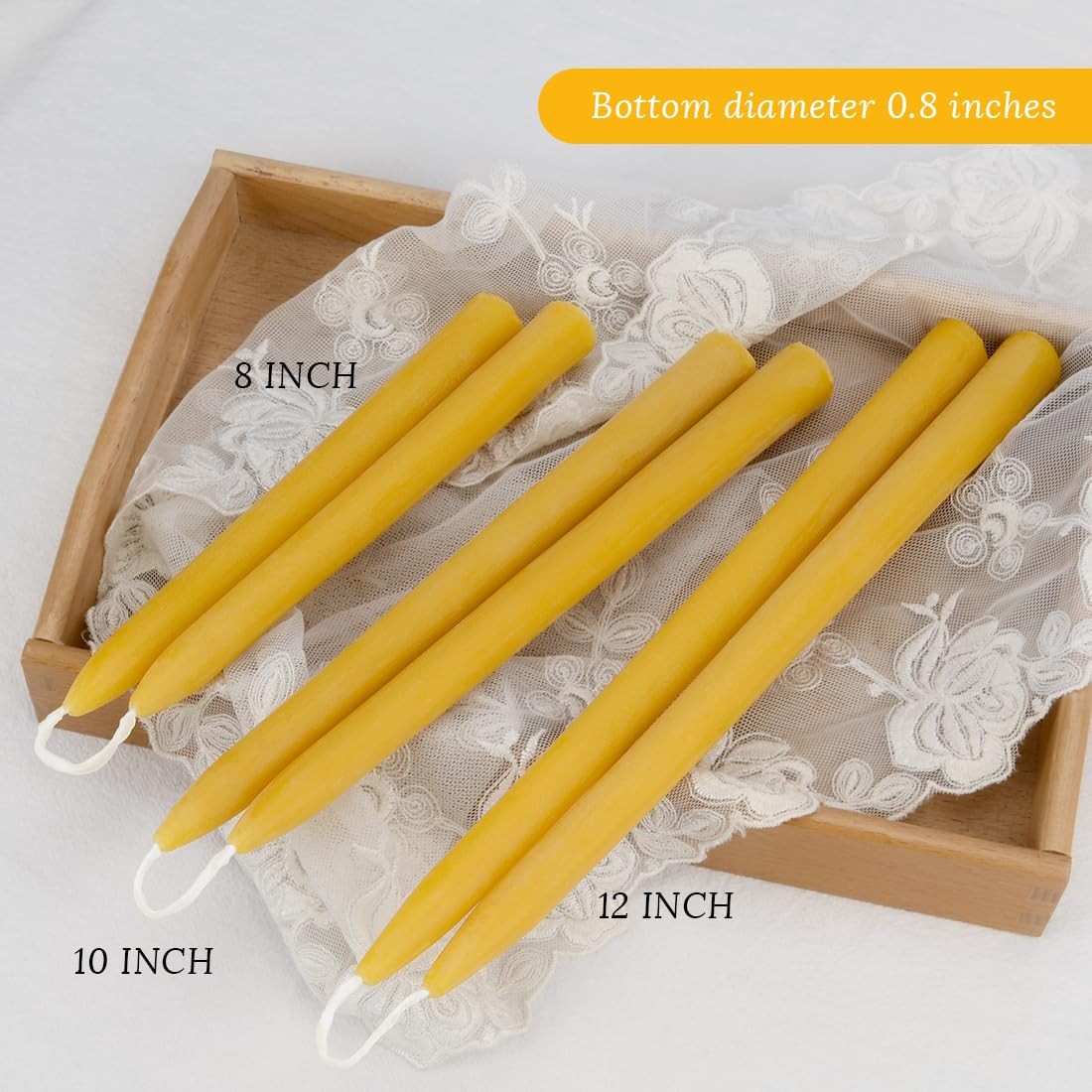 24 Pack Beeswax Taper Candles in Bulk 8 inch Tall – All Natural, 100 Pure Uns…