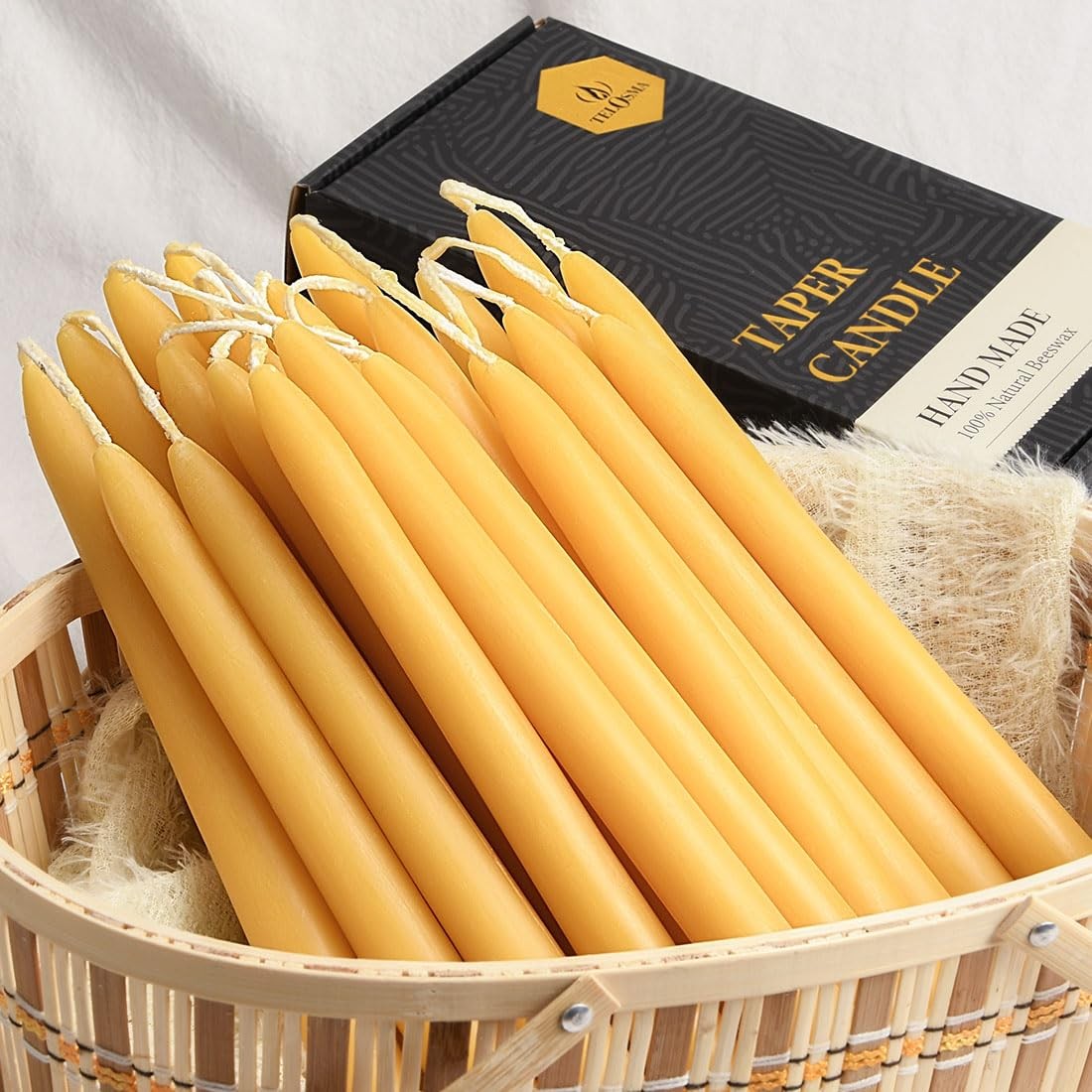 24 Pack Beeswax Taper Candles in Bulk 8 inch Tall – All Natural, 100 Pure Uns…