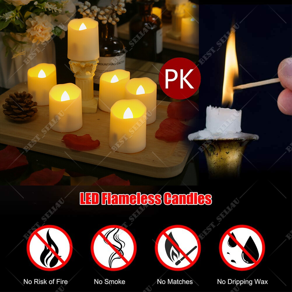 6PCS Rechargeable Flameless Flickering LED Candles Tea Lights with Timer Remote