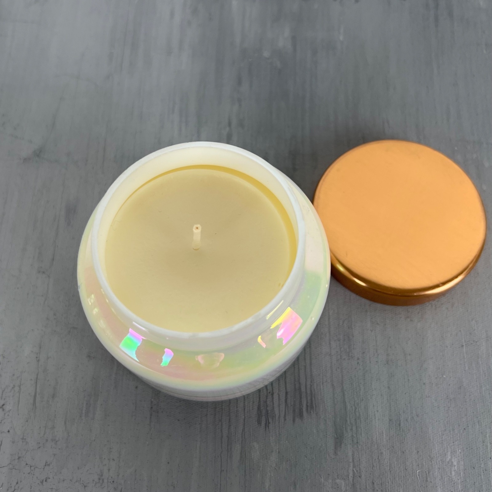Anthropologie Capri Blue Volcano Candle Iridescent Glass Citrus Tropical NEW